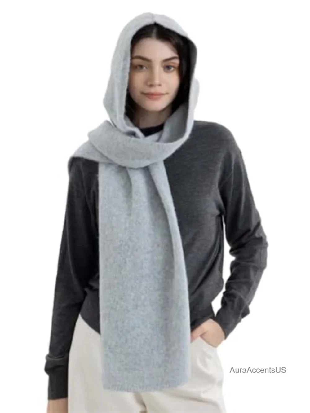 Hooded Knit Scarf Wrap Cape Shawl for Women Cold Weather Neckwarmer